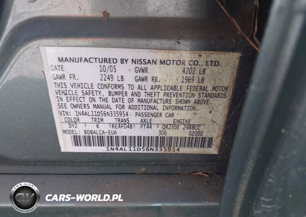 2006 Nissan Altima 2.5 S VIN:1N4AL11D56N335954 - 9