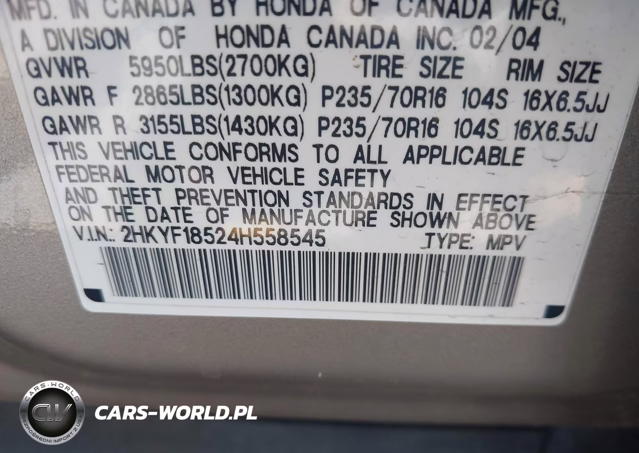 2004 Honda Pilot Ex-L VIN:2HKYF18524H558545 - 9