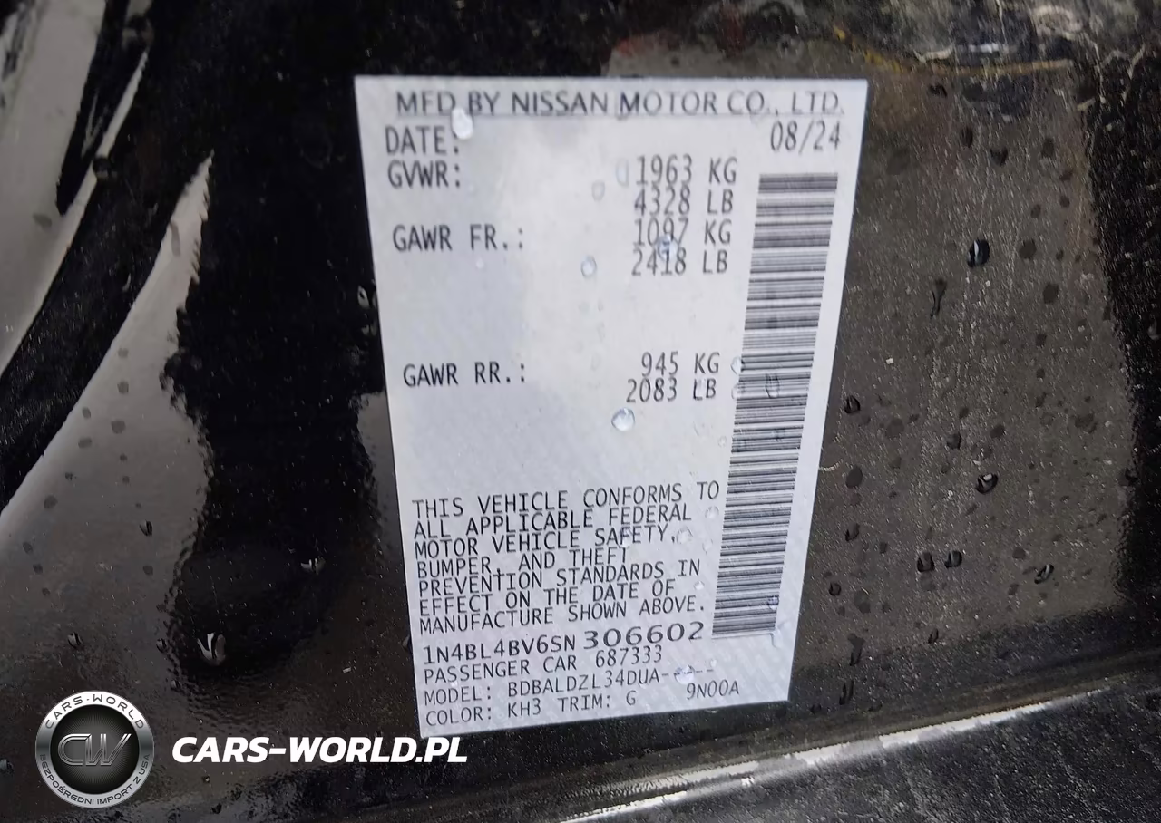 2025 Nissan Altima S Fwd VIN:1N4BL4BV6SN306602 - 9