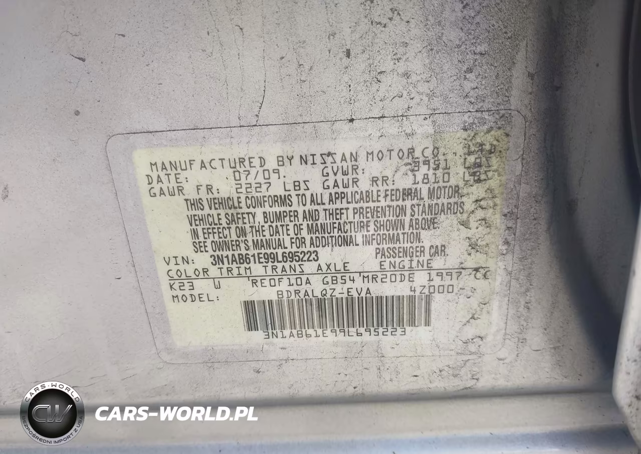 2009 Nissan Sentra 2.0 VIN:3N1AB61E99L695223 - 9