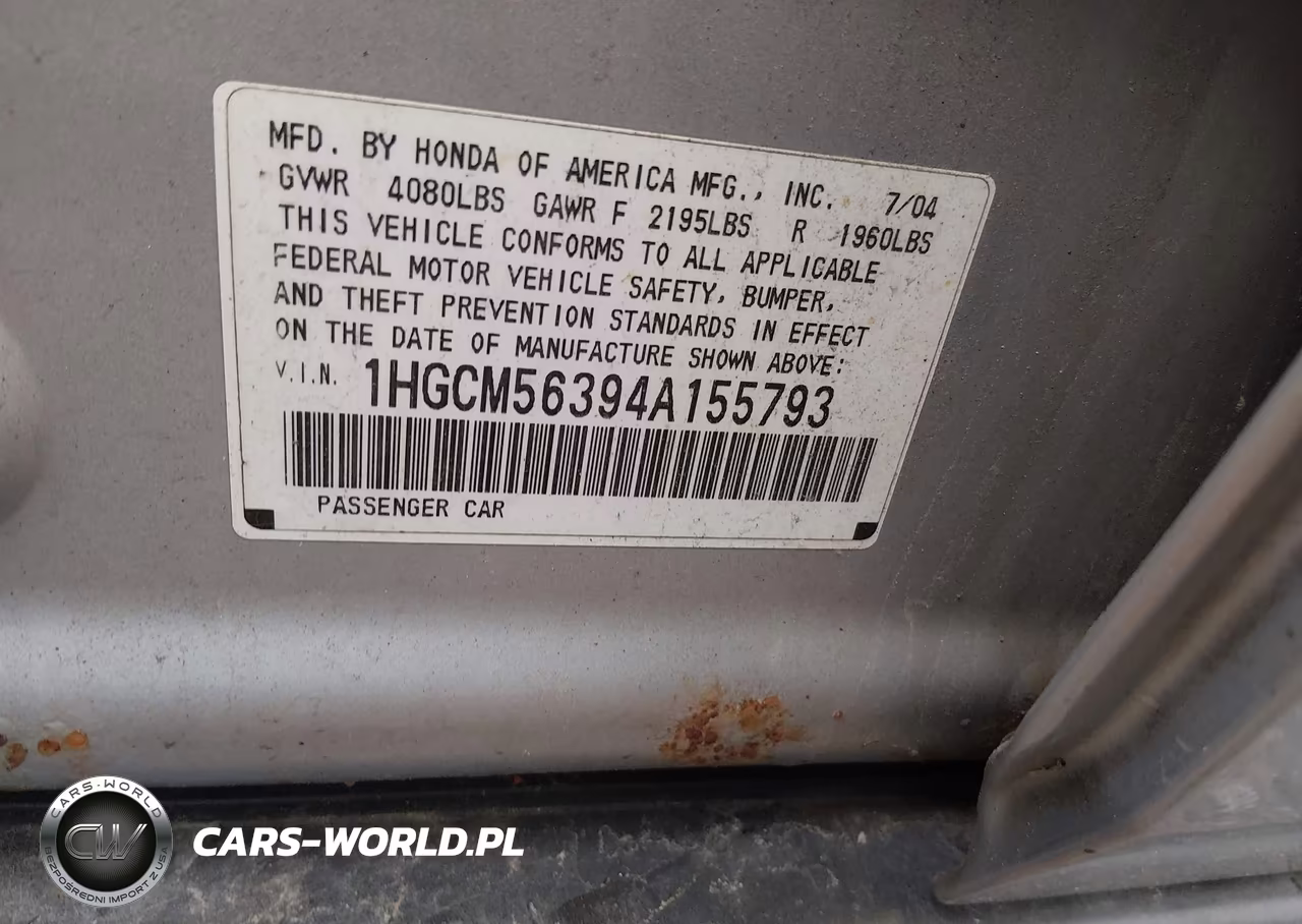 2004 Honda Accord 2.4 Lx VIN:1HGCM56394A155793 - 9