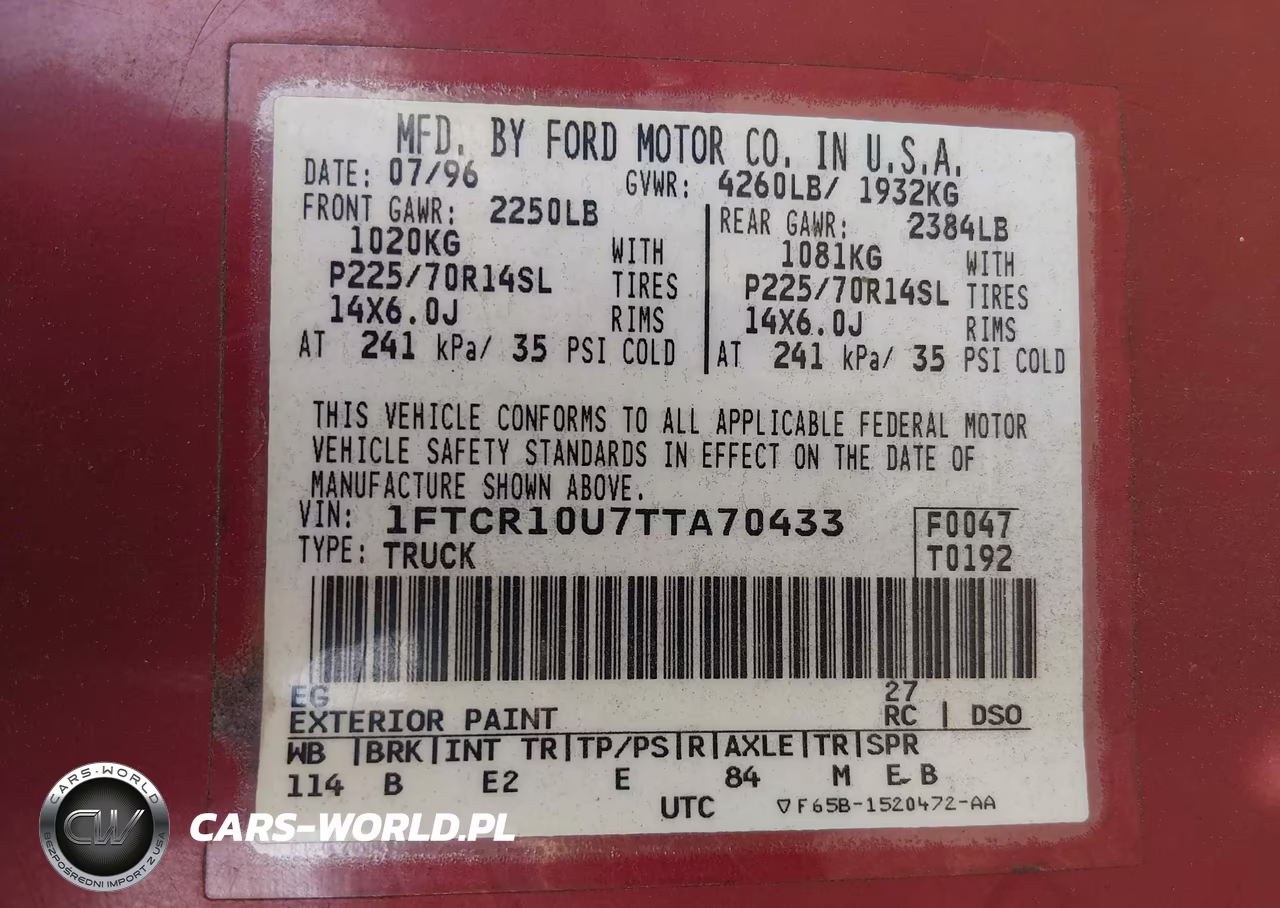 1996 Ford Ranger VIN:1FTCR10U7TTA70433 - 9