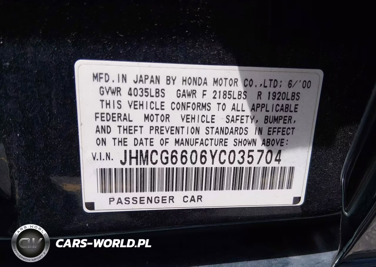 2000 Honda Accord 2.3 Ex VIN:JHMCG6606YC035704 - 9
