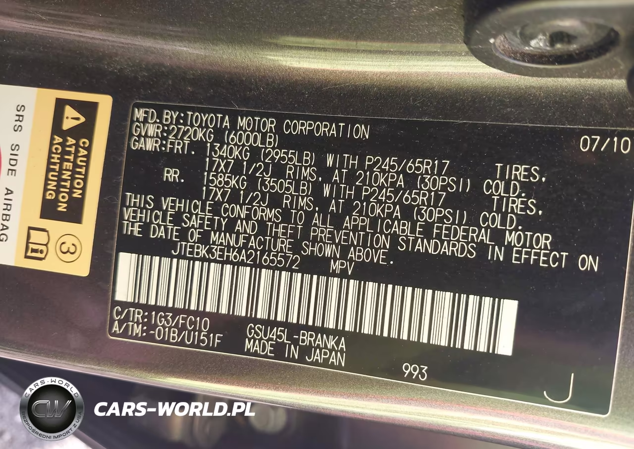 2010 Toyota Highlander Base V6 VIN:JTEBK3EH6A2165572 - 9