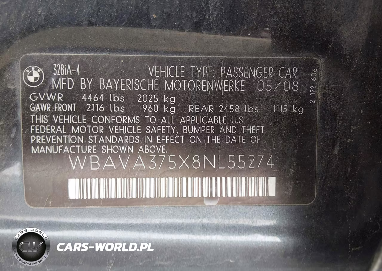 2008 BMW 328I VIN:WBAVA375X8NL55274 - 9