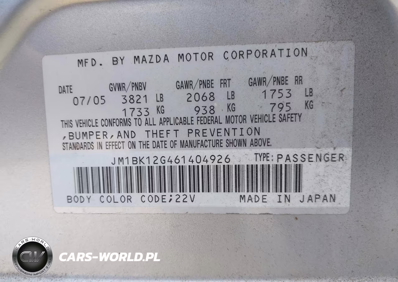 2006 Mazda Mazda3 I VIN:JM1BK12G461404926 - 9
