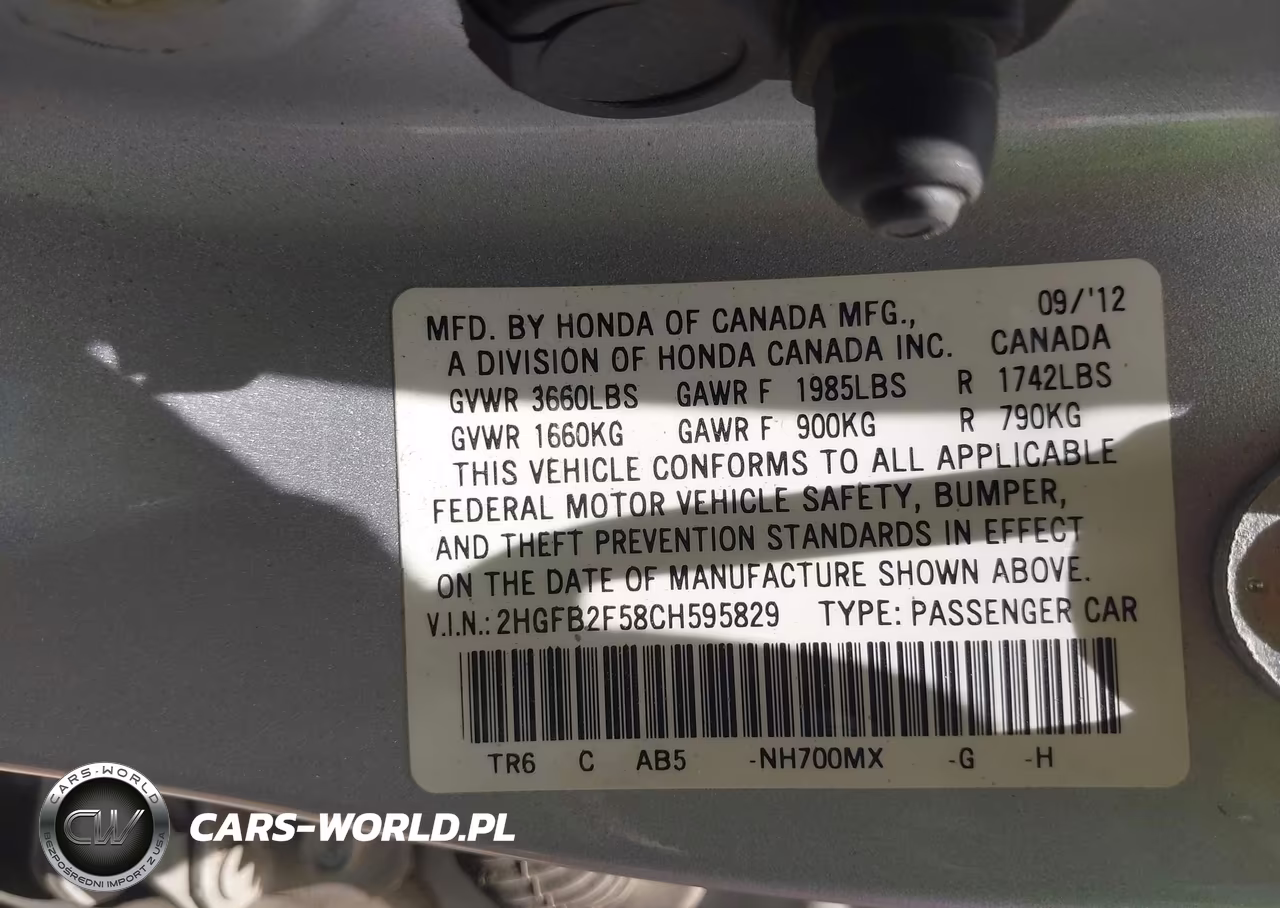 2012 Honda Civic Lx VIN:2HGFB2F58CH595829 - 9