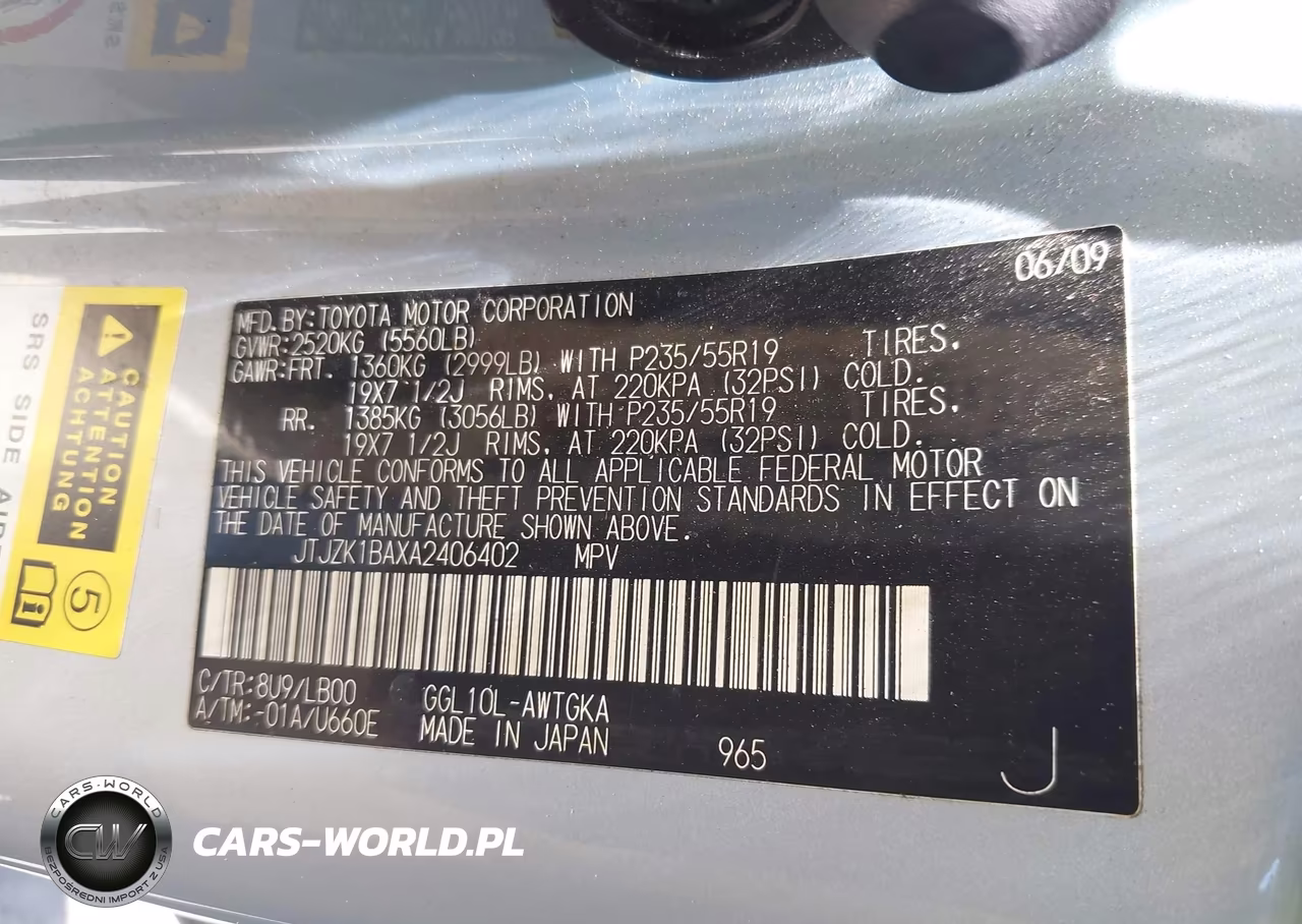 2010 Lexus Rx 350 VIN:JTJZK1BAXA2406402 - 9