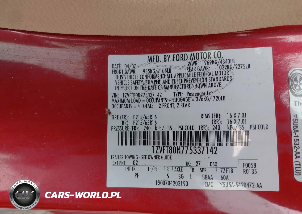 2007 Ford Mustang V6 Deluxe-V6 Premium VIN:1ZVFT80N775337142 - 9