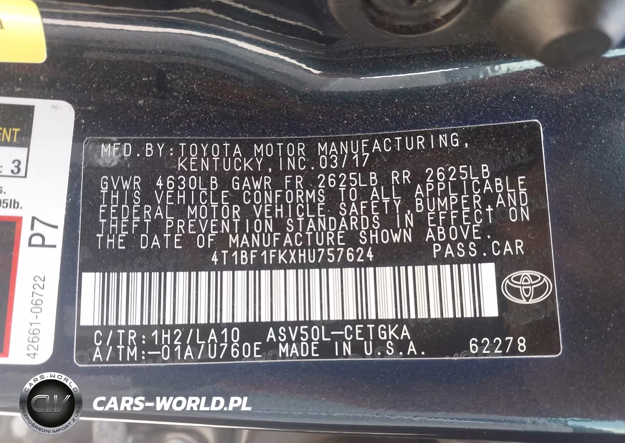 2017 Toyota Camry Xle VIN:4T1BF1FKXHU757624 - 7