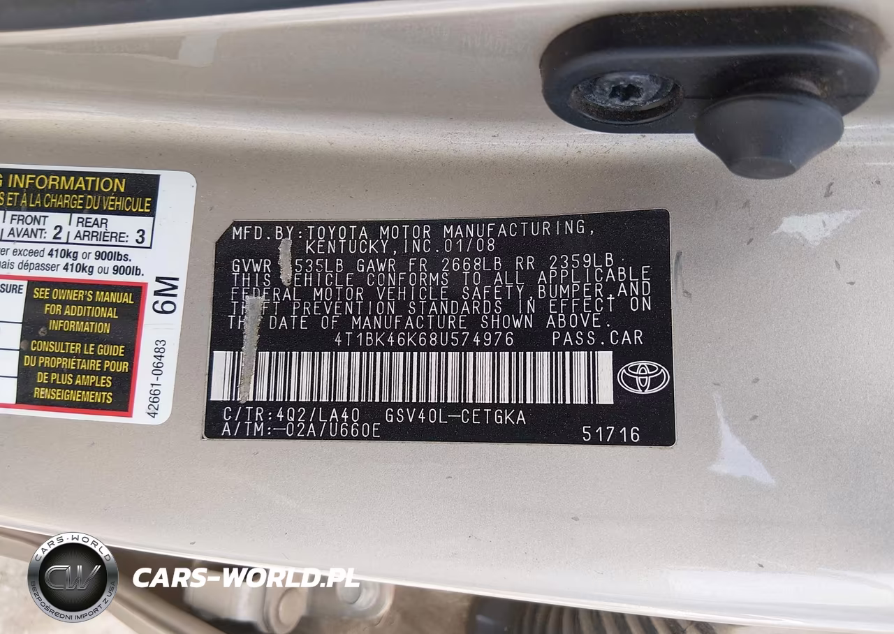 2008 Toyota Camry Xle VIN:4T1BK46K68U574976 - 9
