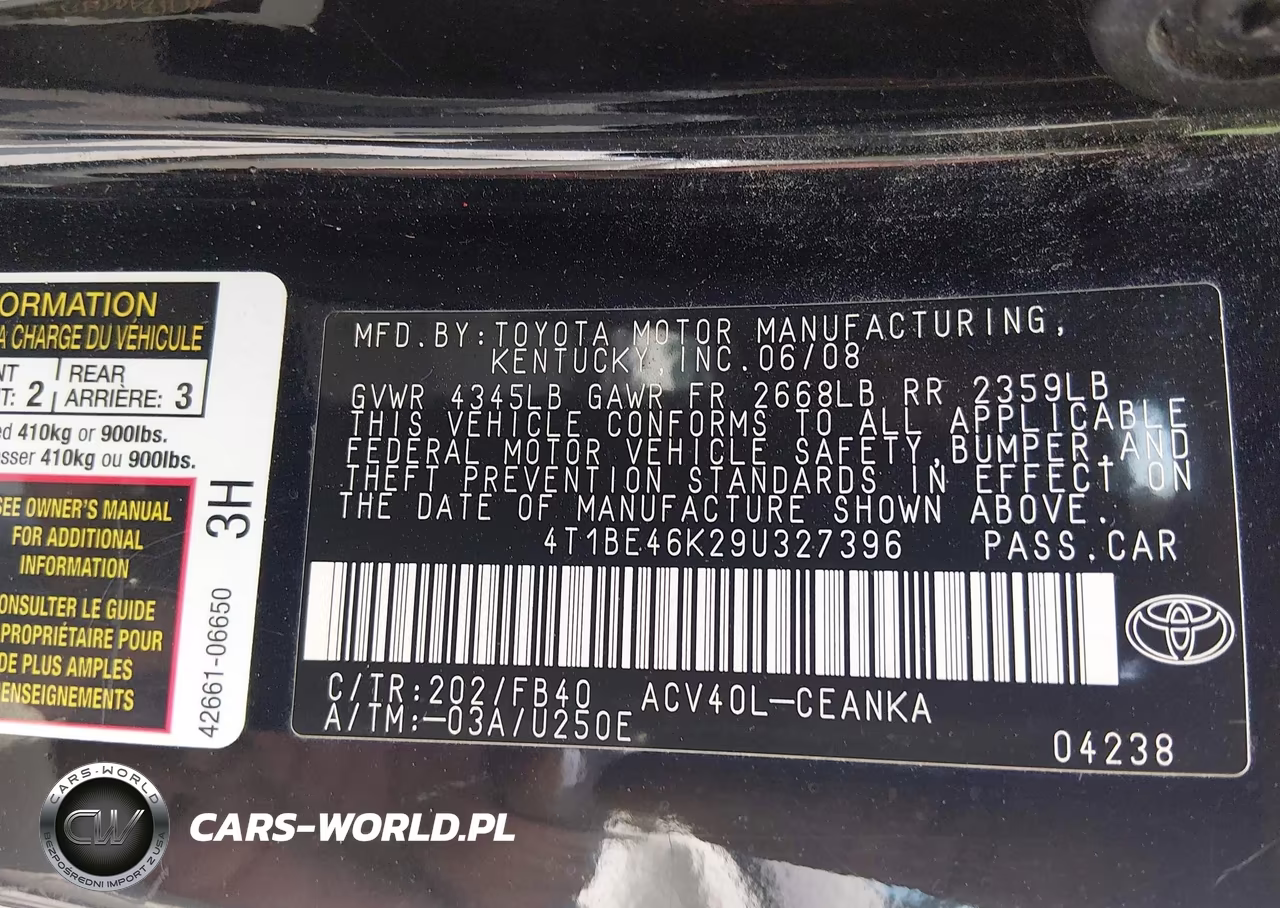 2009 Toyota Camry Le VIN:4T1BE46K29U327396 - 9