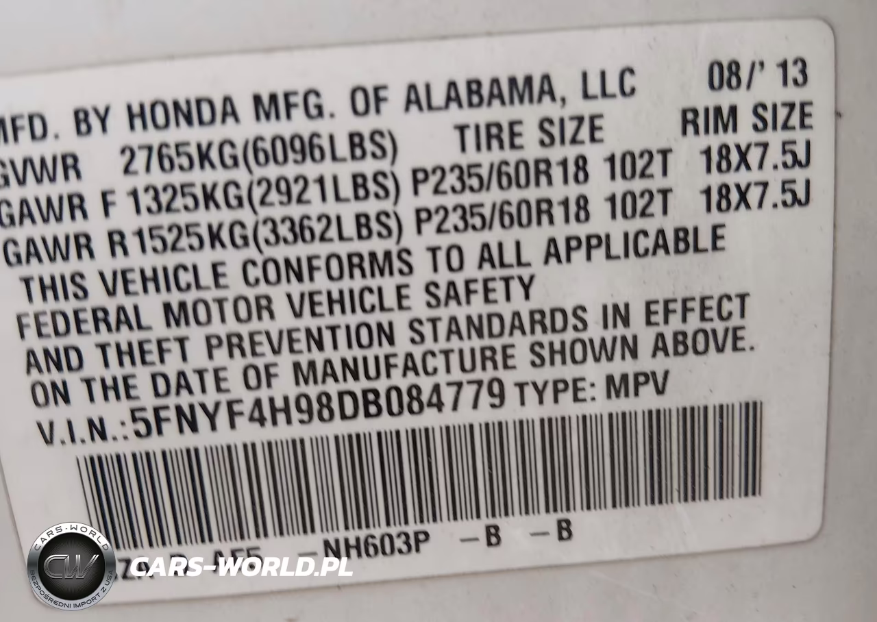 2013 Honda Pilot Touring VIN:5FNYF4H98DB084779 - 9
