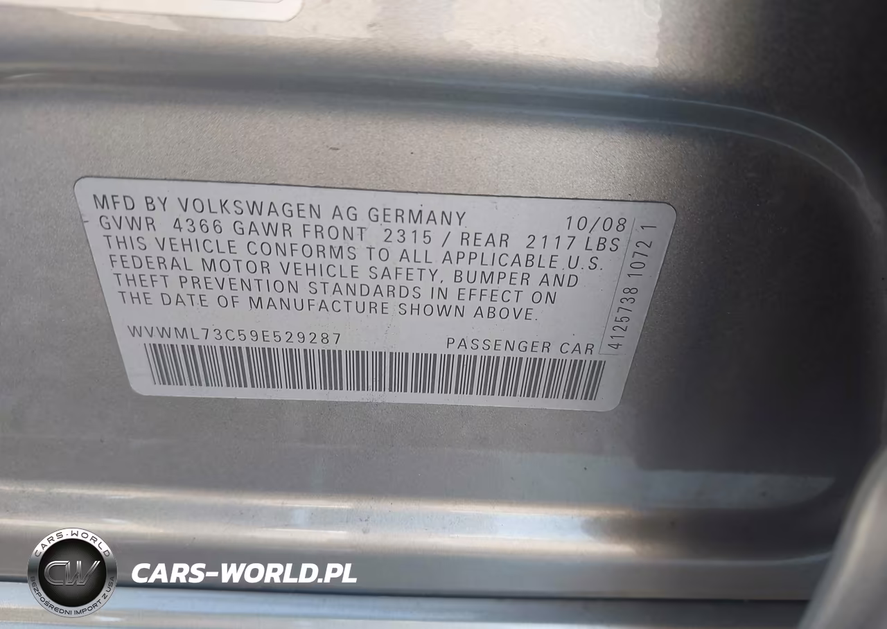 2009 Volkswagen Cc Sport VIN:WVWML73C59E529287 - 9