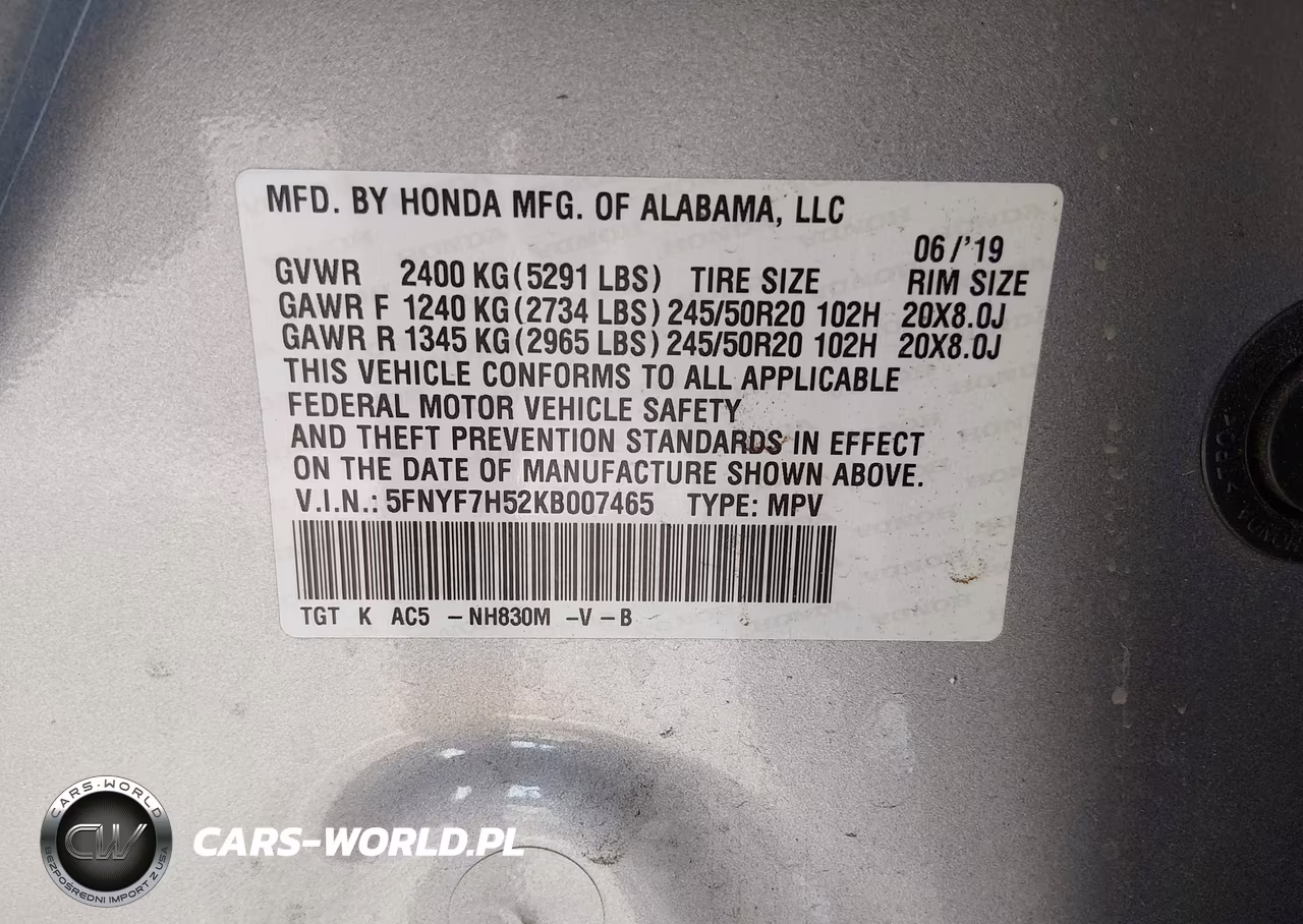 2019 Honda Passport Ex-L VIN:5FNYF7H52KB007465 - 9