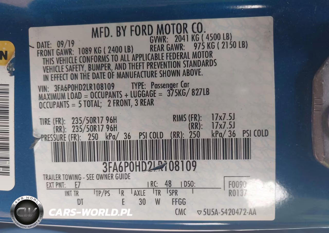 2020 Ford Fusion Se VIN:3FA6P0HD2LR108109 - 9