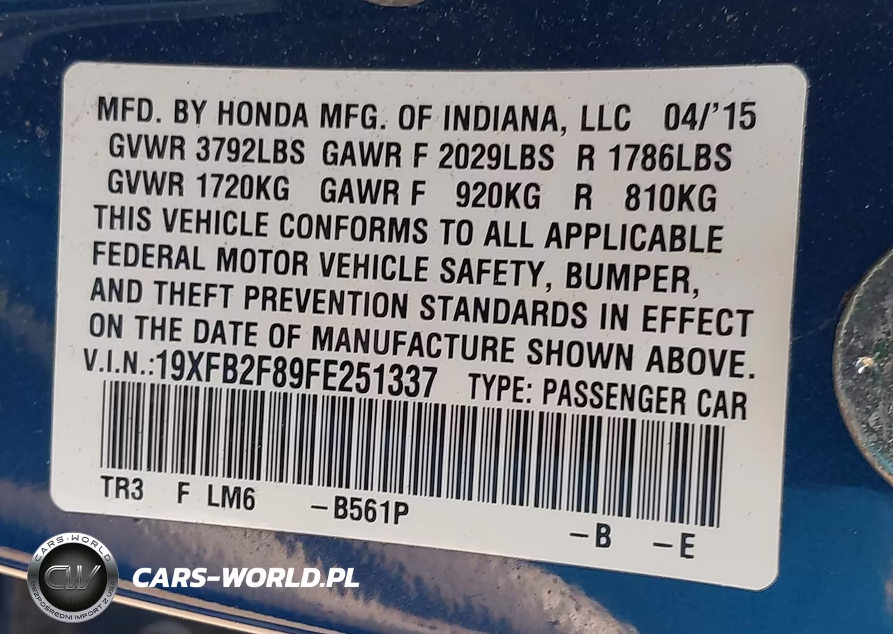 2015 Honda Civic Ex VIN:19XFB2F89FE251337 - 9