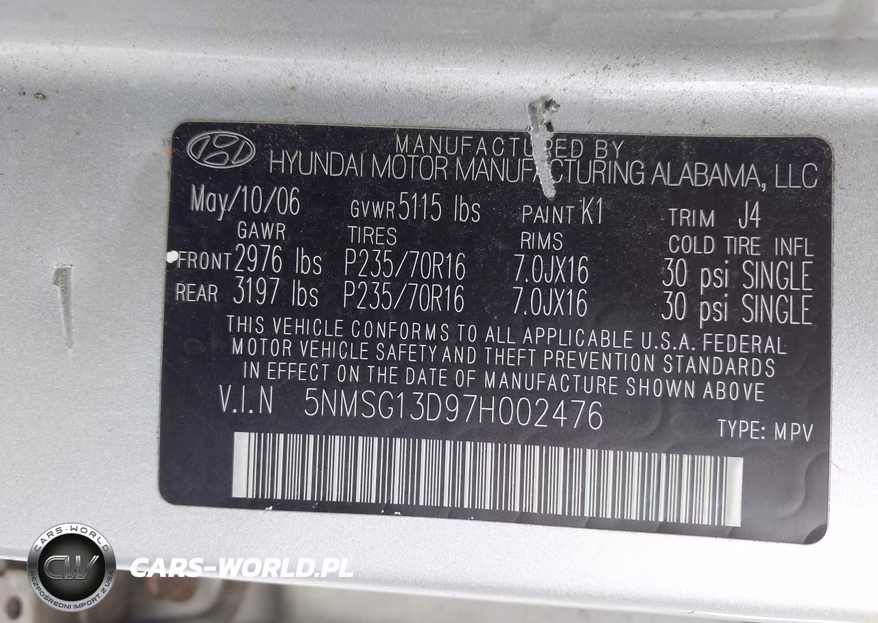 2007 Hyundai Santa Fe Gls VIN:5NMSG13D97H002476 - 9