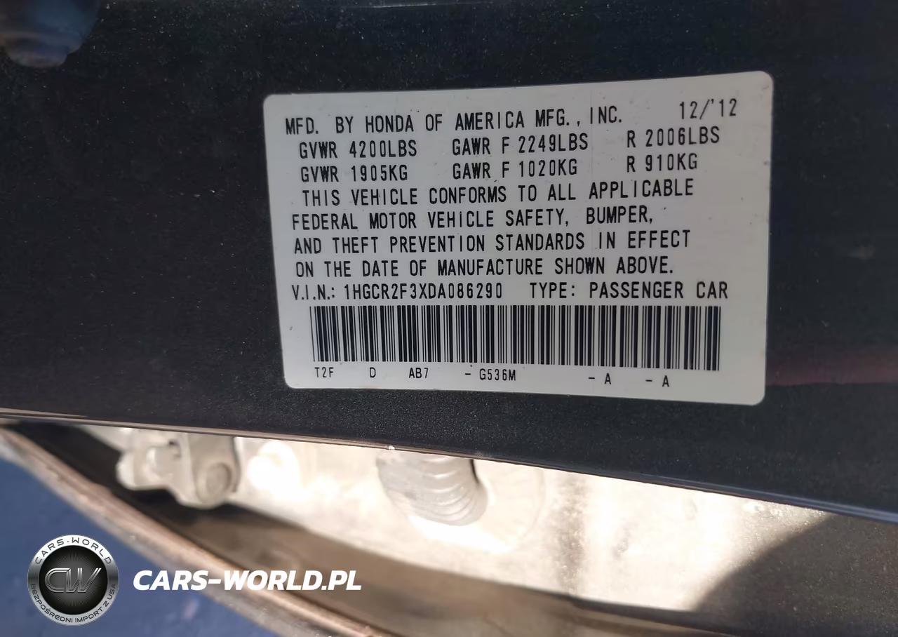 2013 Honda Accord Lx VIN:1HGCR2F3XDA086290 - 9