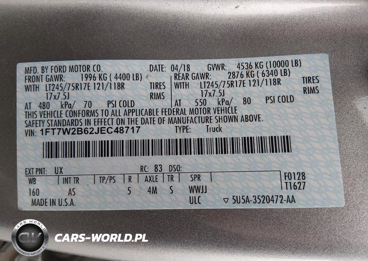 2018 Ford F-250 Xl VIN:1FT7W2B62JEC48717 - 9