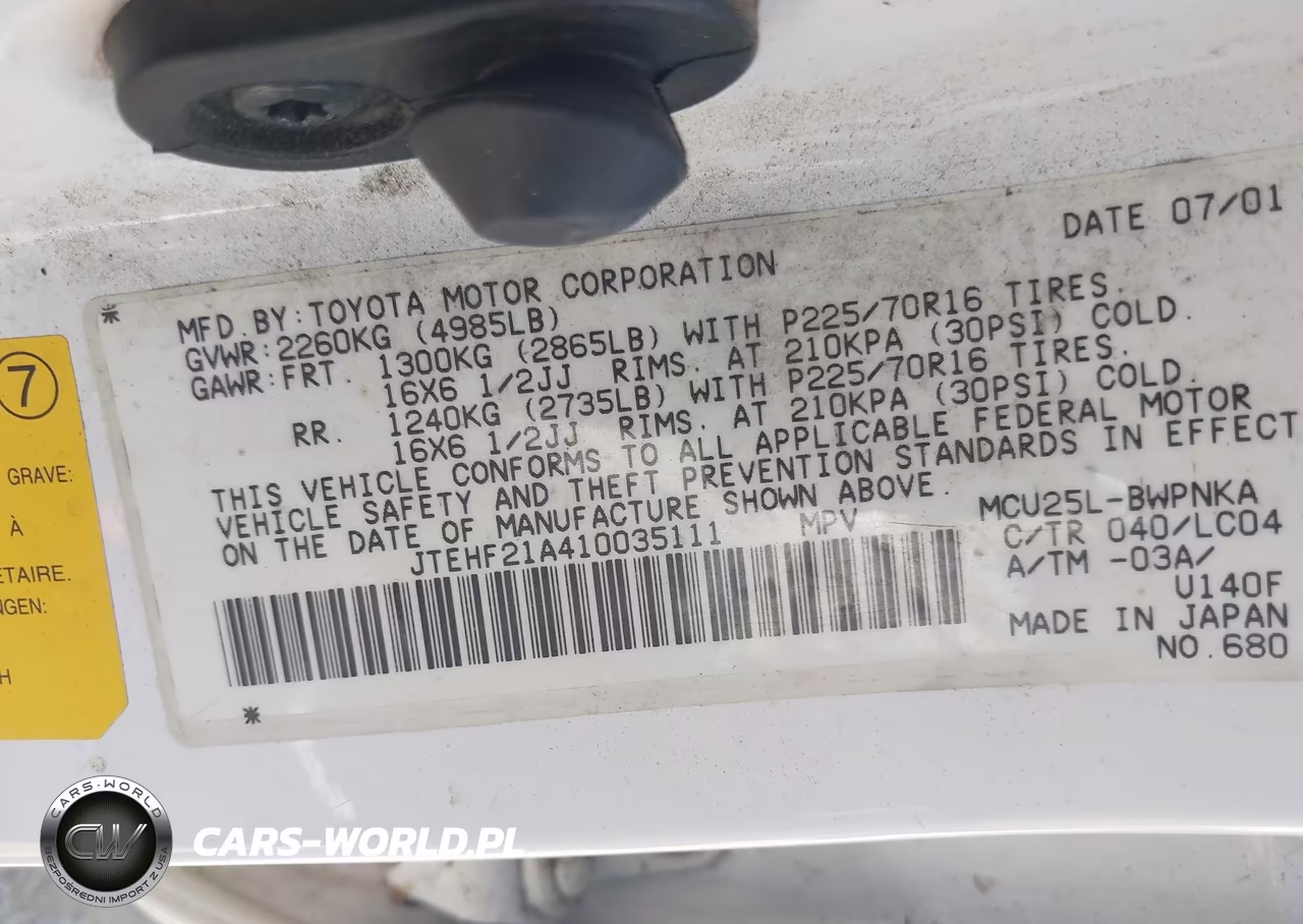 2001 Toyota Highlander V6 VIN:JTEHF21A410035111 - 9