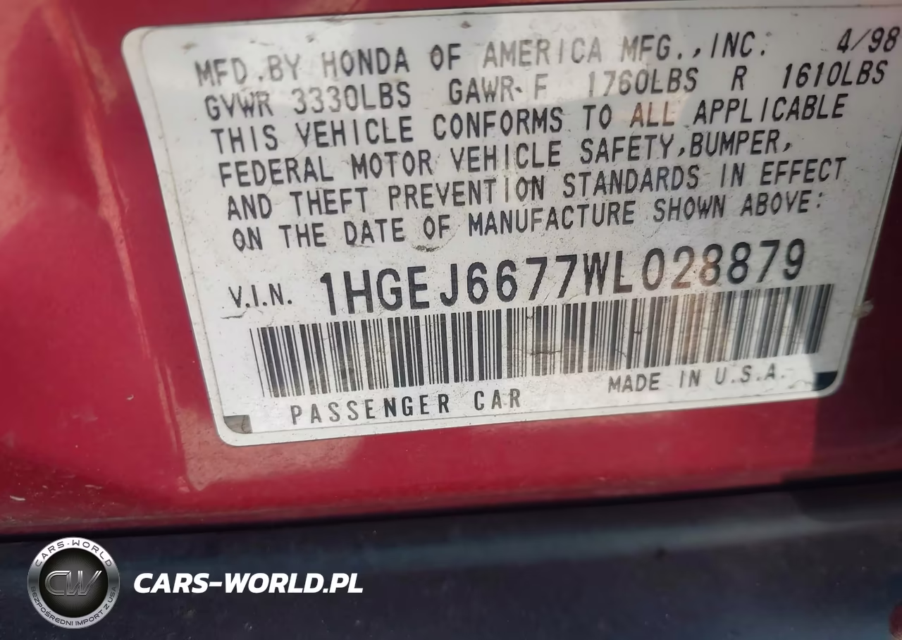 1998 Honda Civic Lx VIN:1HGEJ6677WL028879 - 9