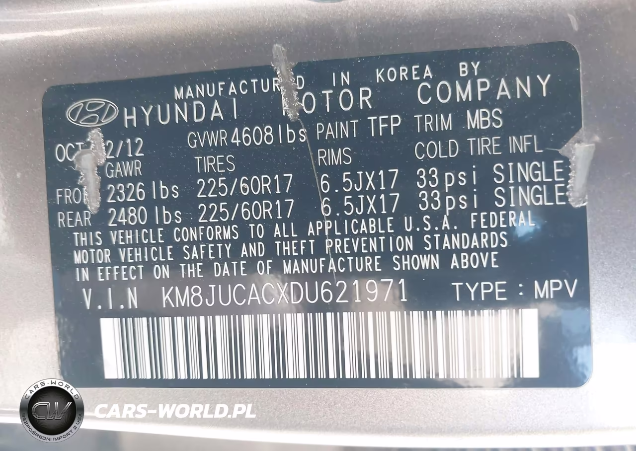 2013 Hyundai Tucson Gls VIN:KM8JUCACXDU621971 - 9