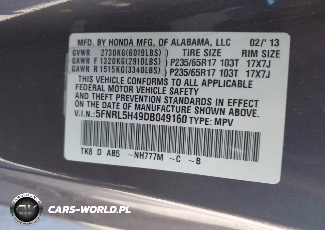 2013 Honda Odyssey Ex VIN:5FNRL5H49DB049160 - 9