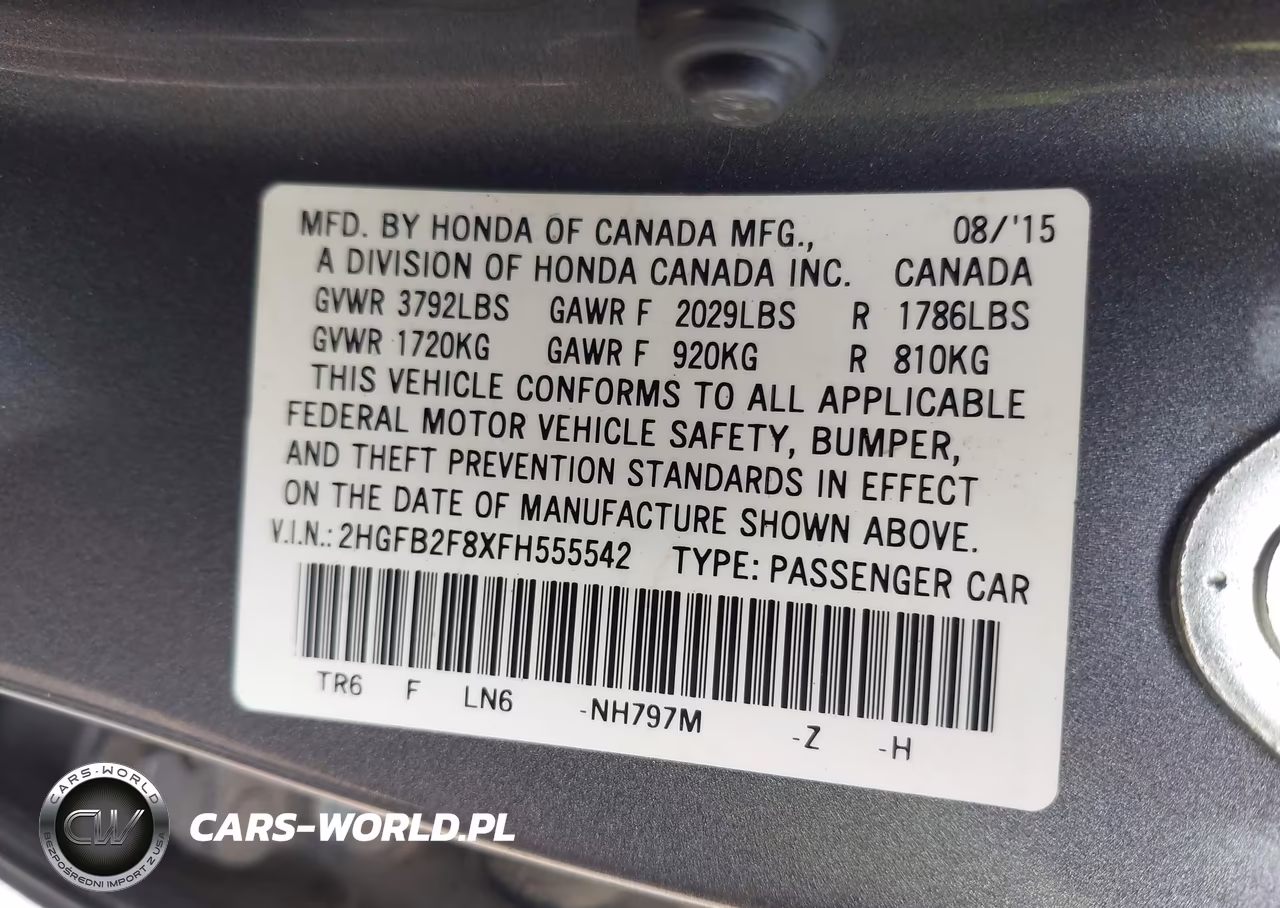 2015 Honda Civic Ex VIN:2HGFB2F8XFH555542 - 9