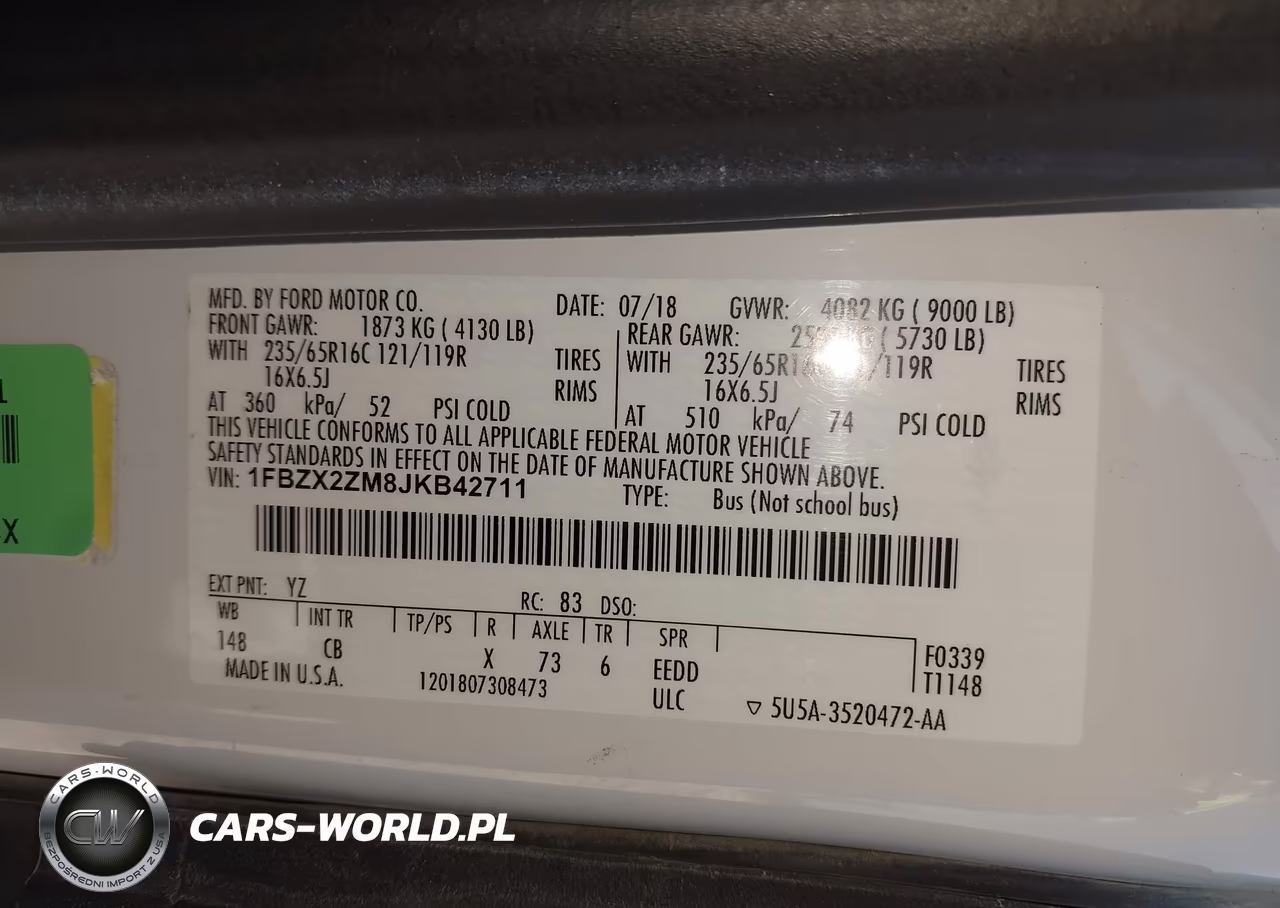 2018 Ford Transit-350 Xl VIN:1FBZX2ZM8JKB42711 - 9