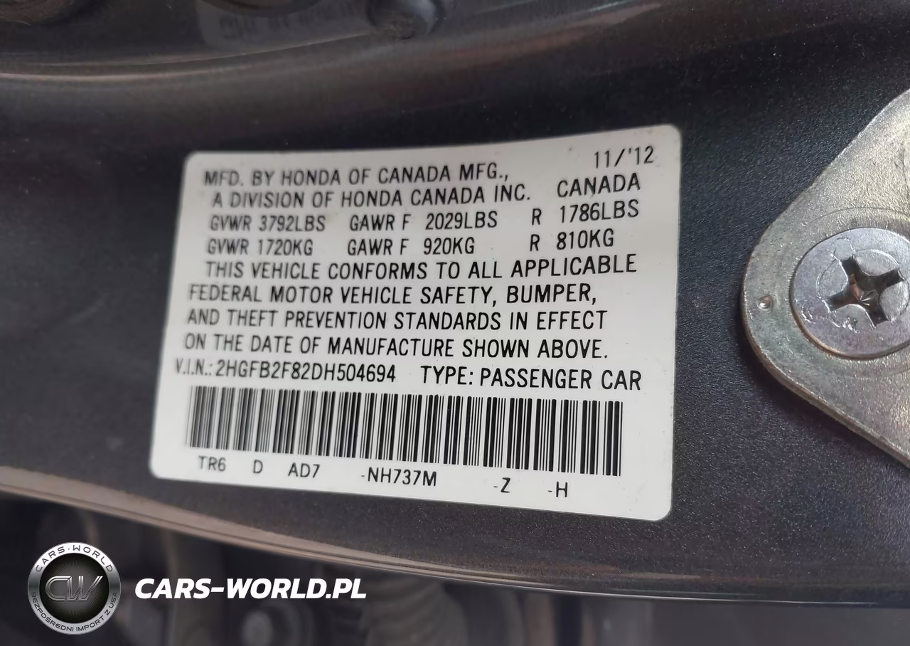 2013 Honda Civic Ex VIN:2HGFB2F82DH504694 - 9