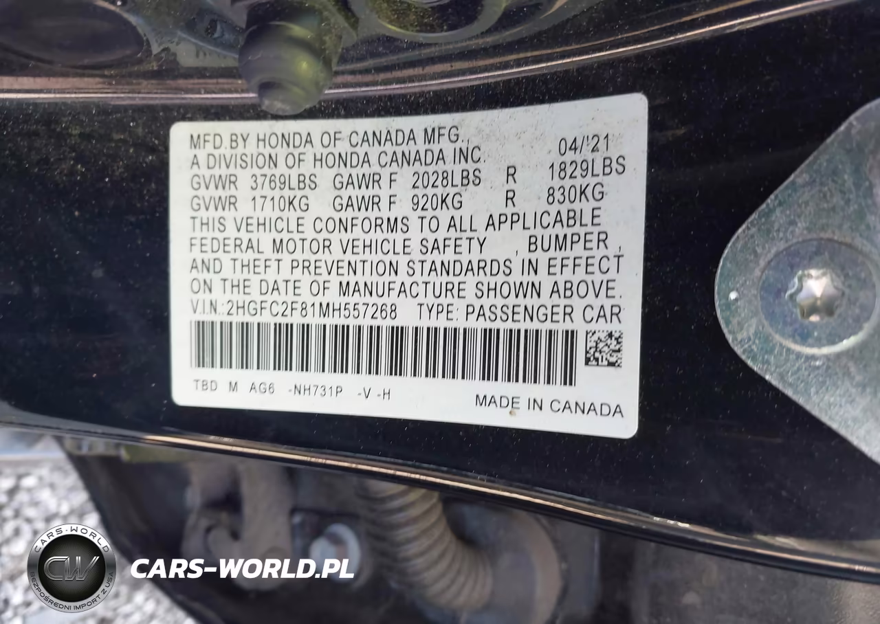 2021 Honda Civic Sport VIN:2HGFC2F81MH557268 - 9