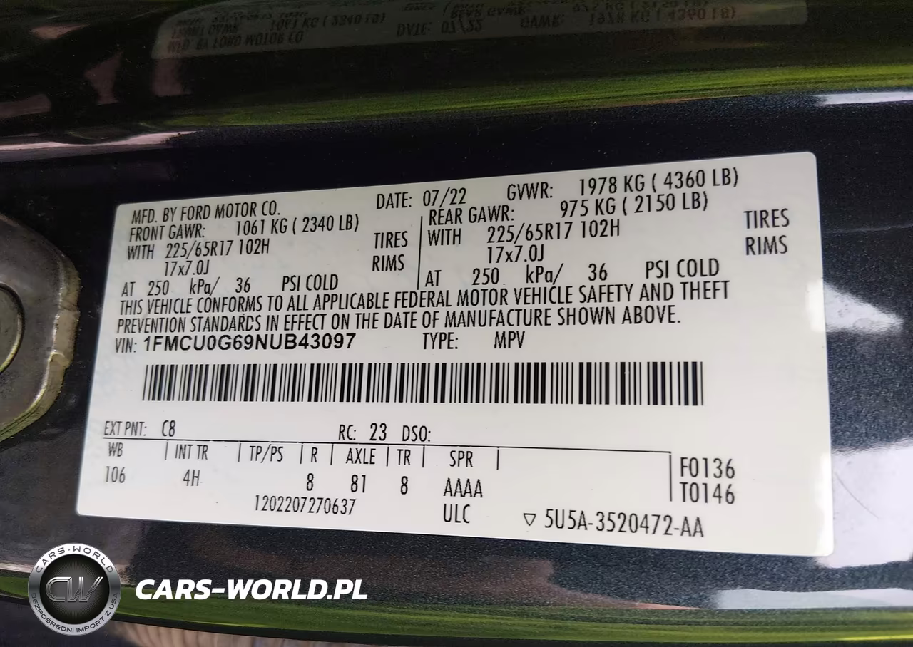 2022 Ford Escape Se VIN:1FMCU0G69NUB43097 - 9