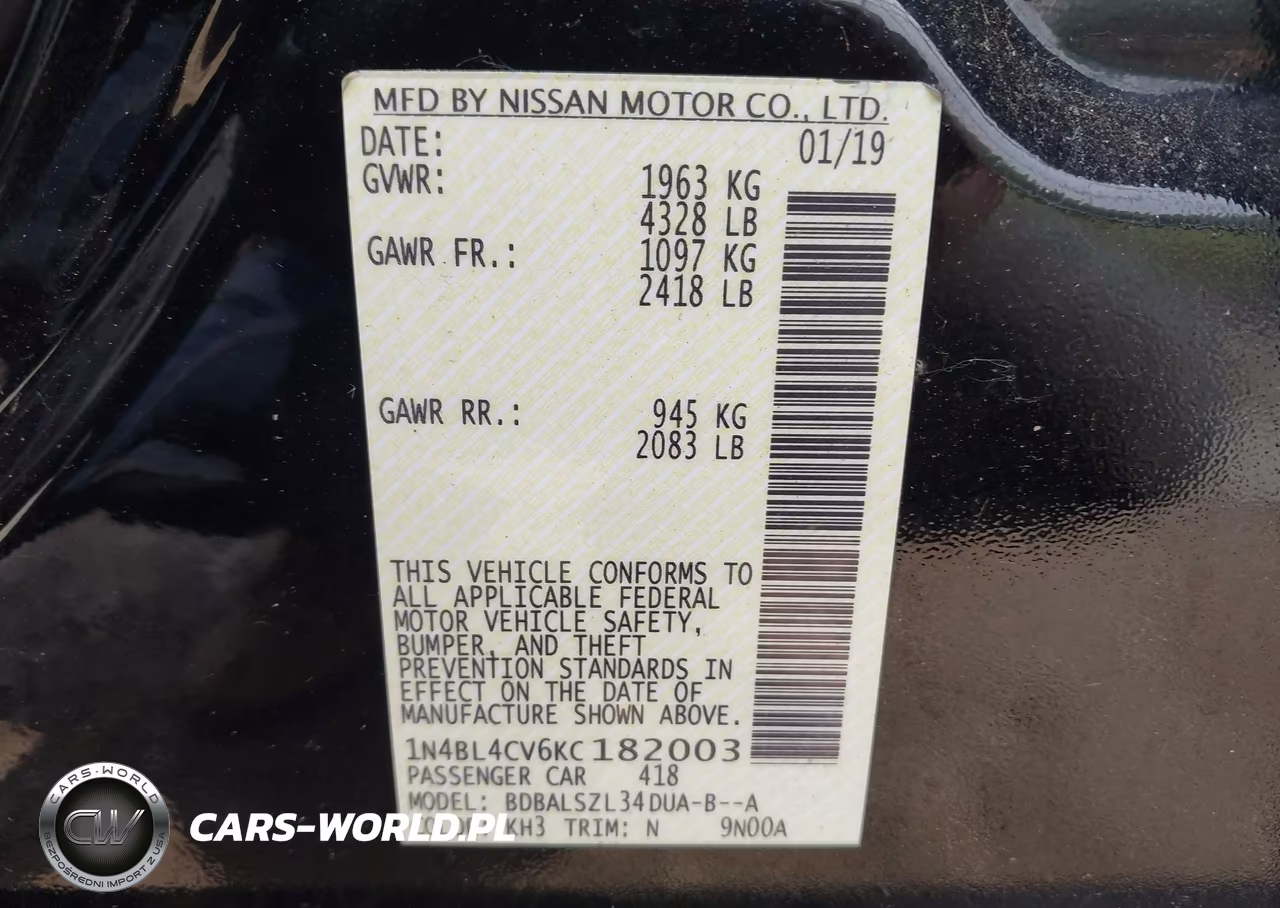 2019 Nissan Altima 2.5 Sr VIN:1N4BL4CV6KC182003 - 9
