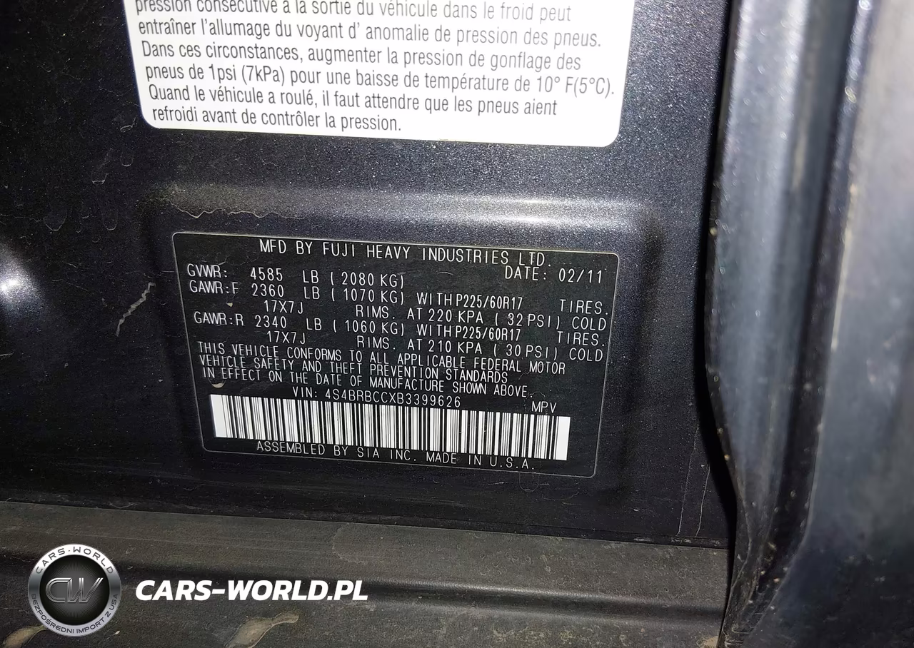 2011 Subaru Outback 2.5I Premium VIN:4S4BRBCCXB3399626 - 9