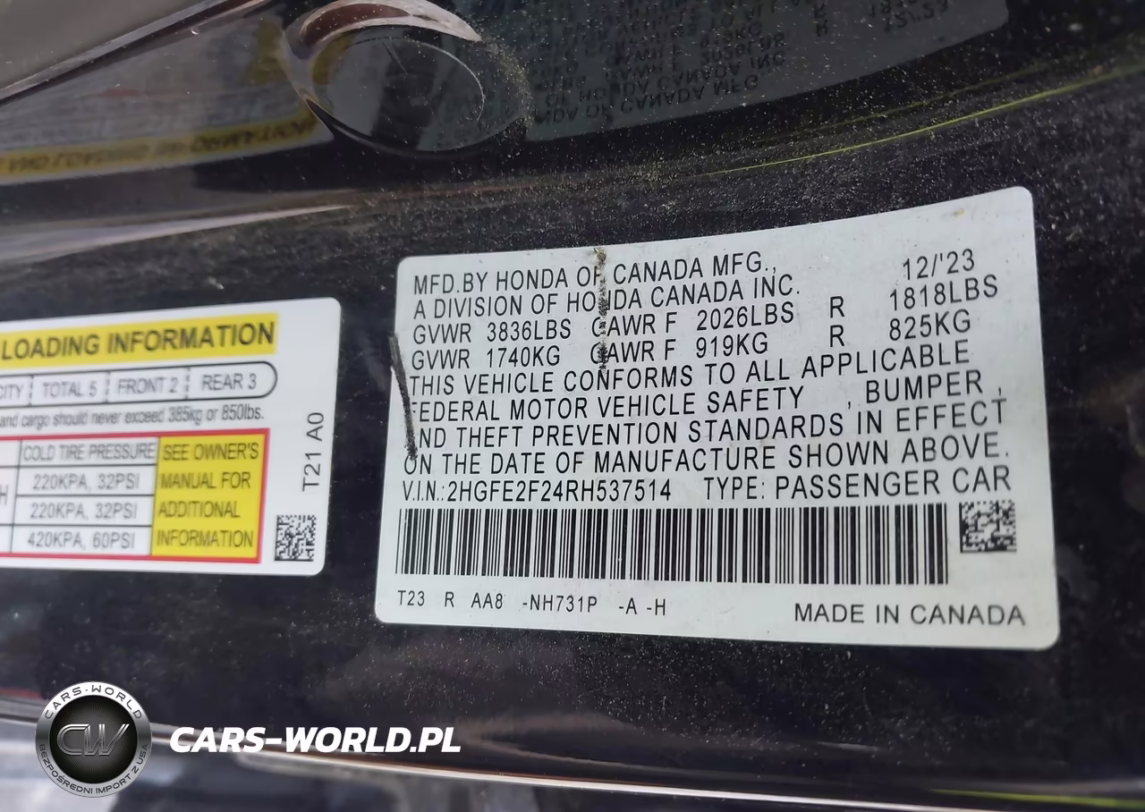 2024 Honda Civic Lx VIN:2HGFE2F24RH537514 - 9