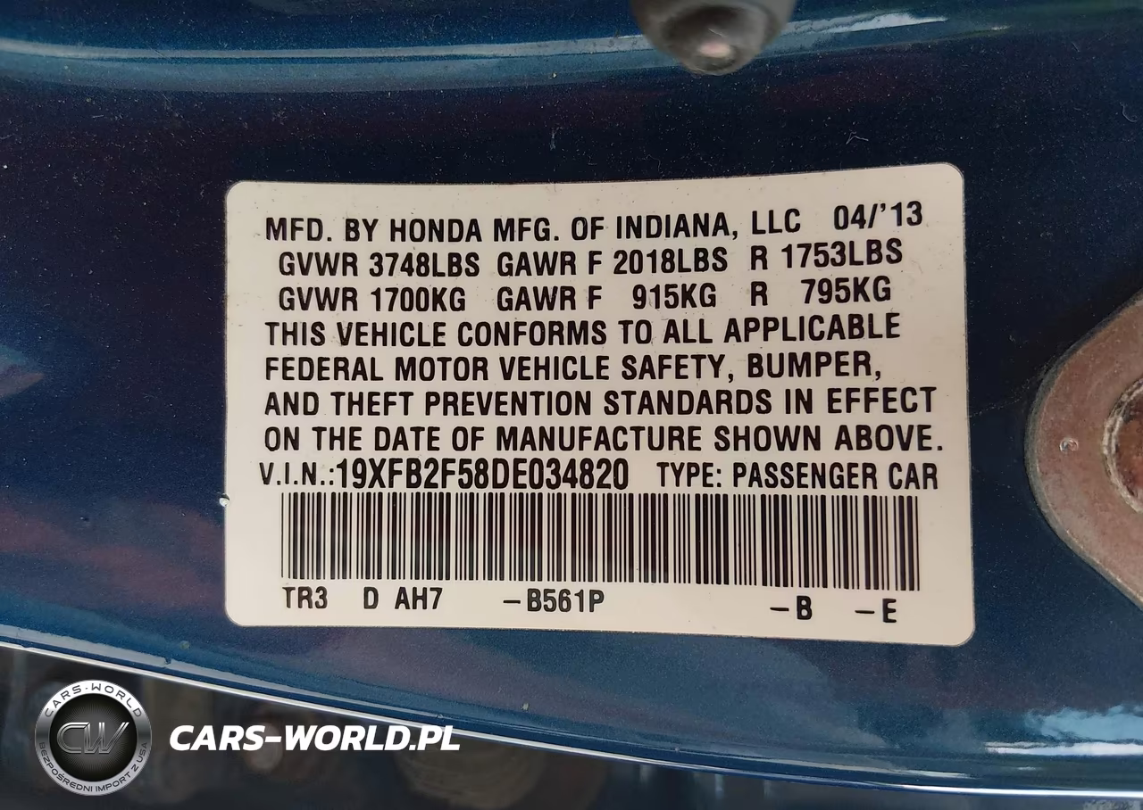 2013 Honda Civic Lx VIN:19XFB2F58DE034820 - 9