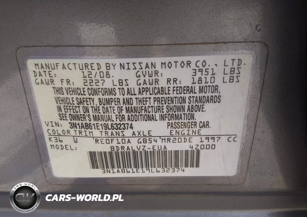2009 Nissan Sentra 2.0Sl VIN:3N1AB61E19L632374 - 9