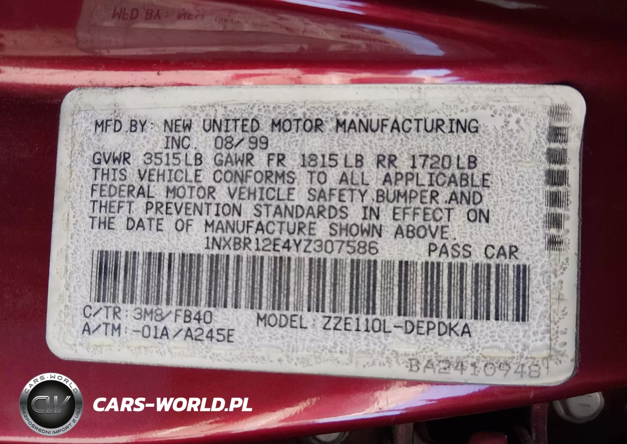 2000 Toyota Corolla Ce VIN:1NXBR12E4YZ307586 - 9