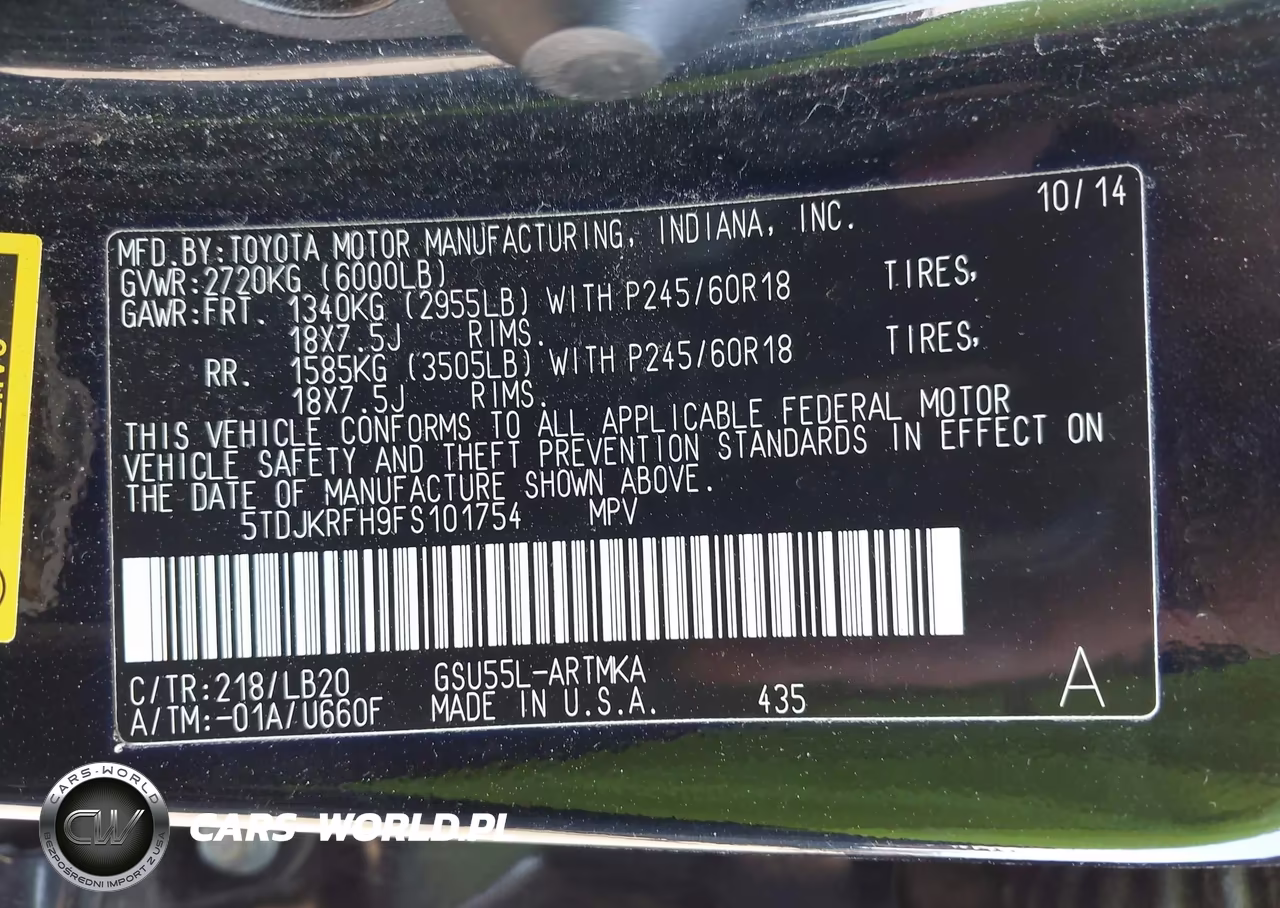 2015 Toyota Highlander Xle V6 VIN:5TDJKRFH9FS101754 - 9