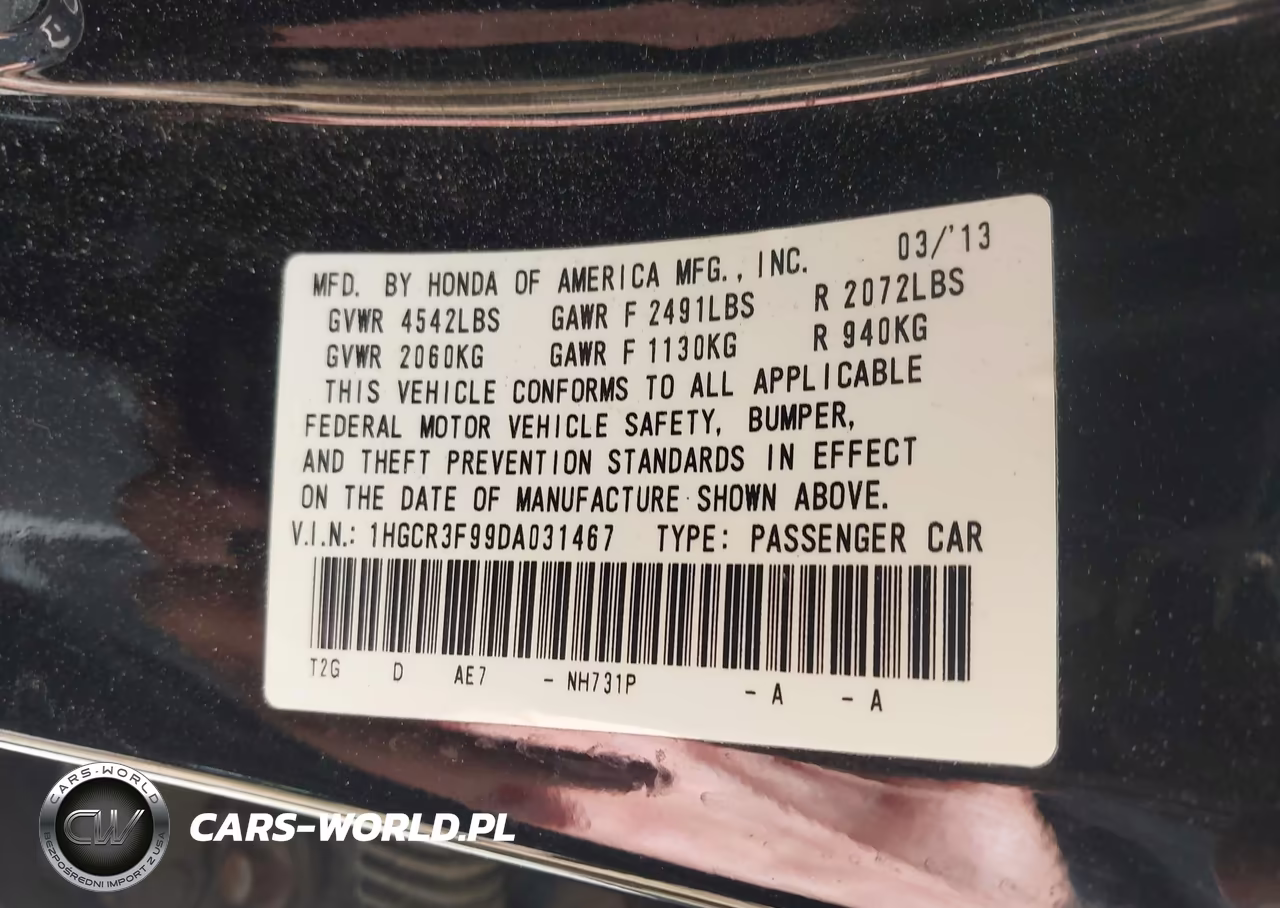2013 Honda Accord Touring VIN:1HGCR3F99DA031467 - 9