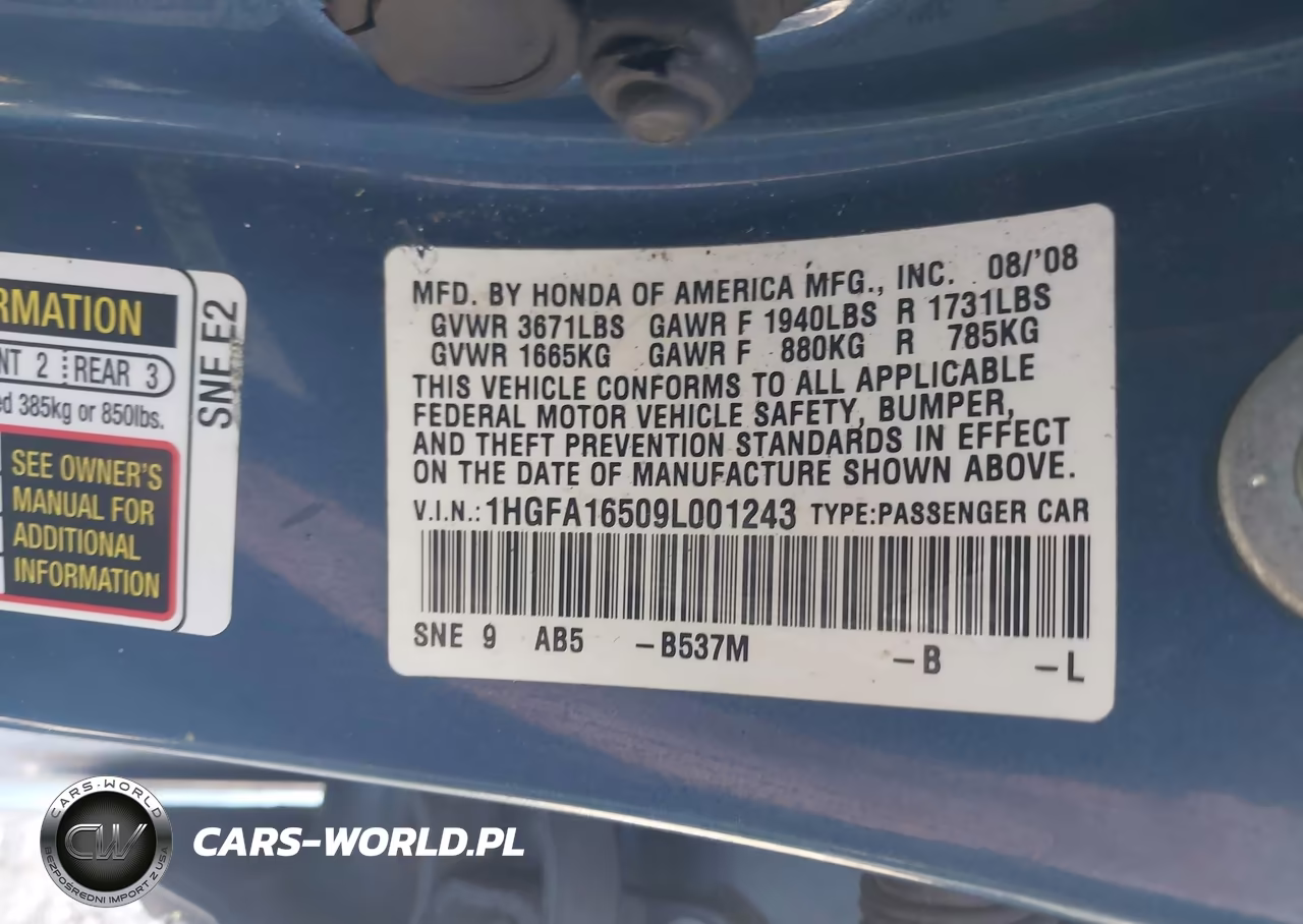 2009 Honda Civic Lx VIN:1HGFA16509L001243 - 8