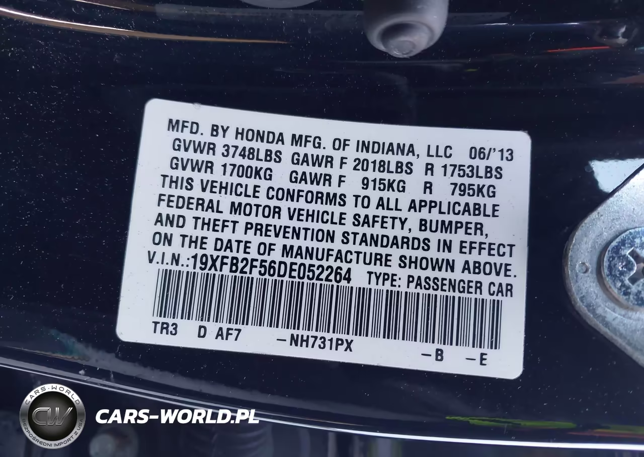 2013 Honda Civic Lx VIN:19XFB2F56DE052264 - 9