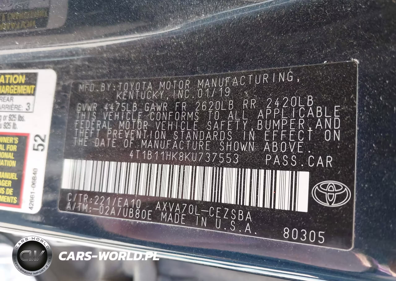 2019 Toyota Camry Se VIN:4T1B11HK8KU737553 - 9