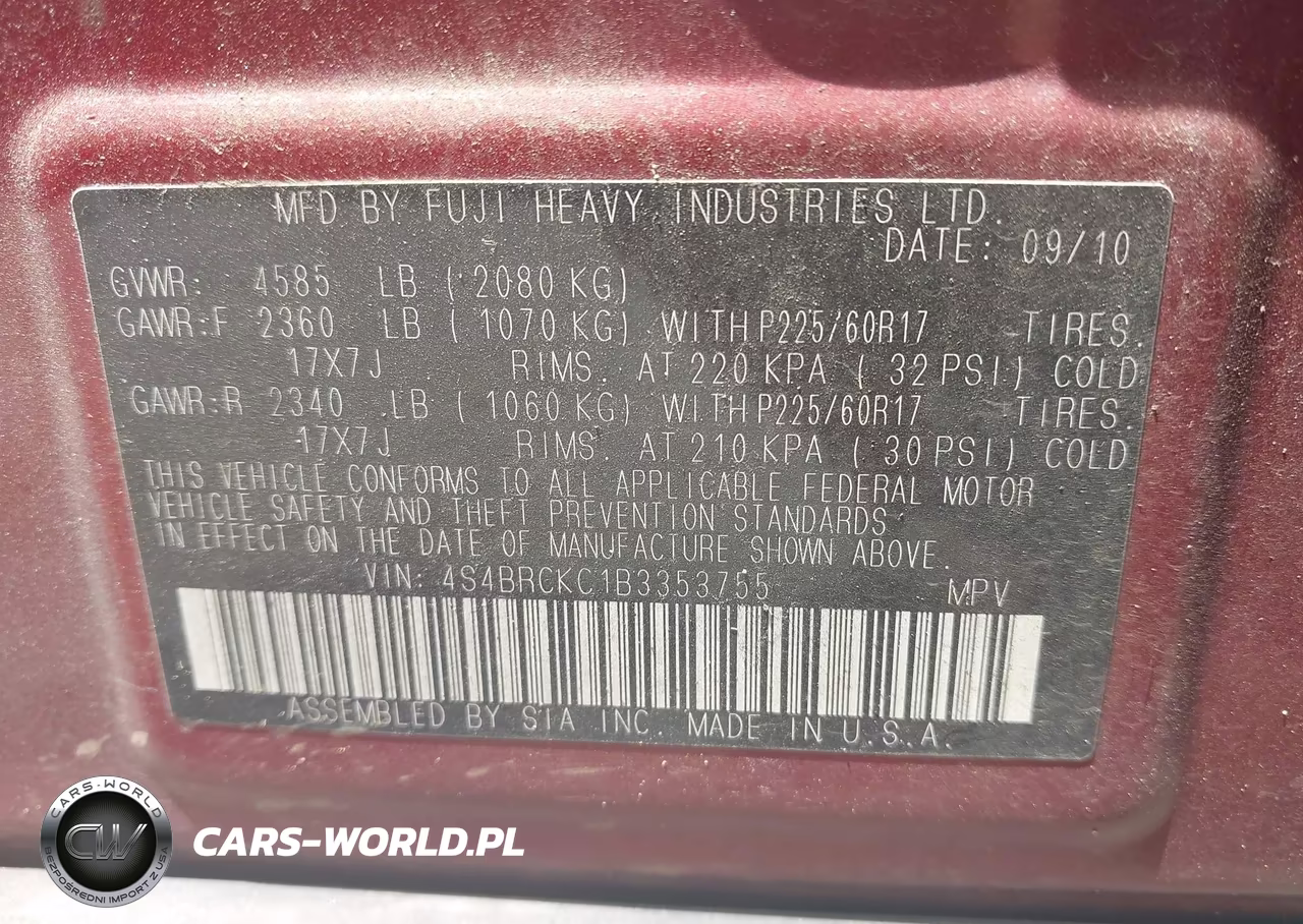 2011 Subaru Outback 2.5I Limited VIN:4S4BRCKC1B3353755 - 9