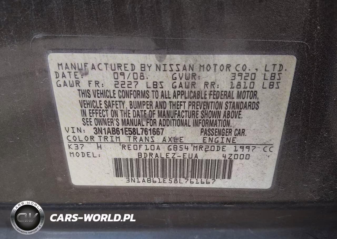 2008 Nissan Sentra 2.0 S VIN:3N1AB61E58L761667 - 9