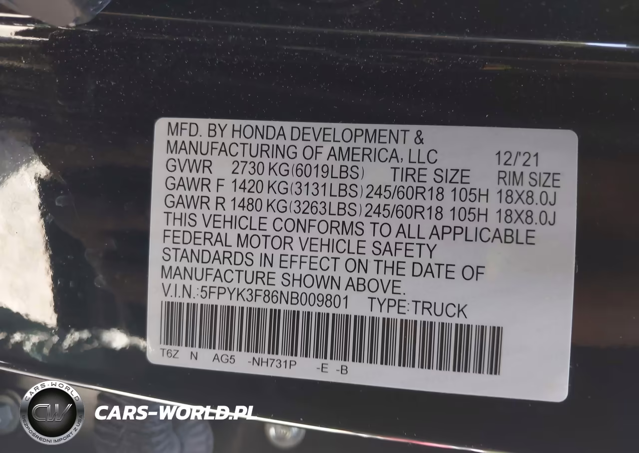 2022 Honda Ridgeline Black Edition VIN:5FPYK3F86NB009801 - 9