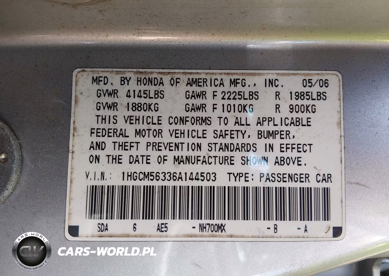 2006 Honda Accord 2.4 Se VIN:1HGCM56336A144503 - 9