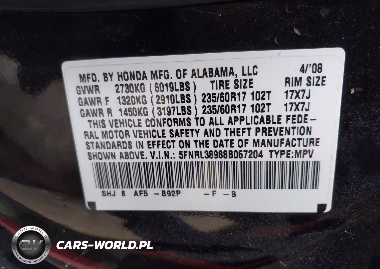 2008 Honda Odyssey Touring VIN:5FNRL38988B067204 - 9