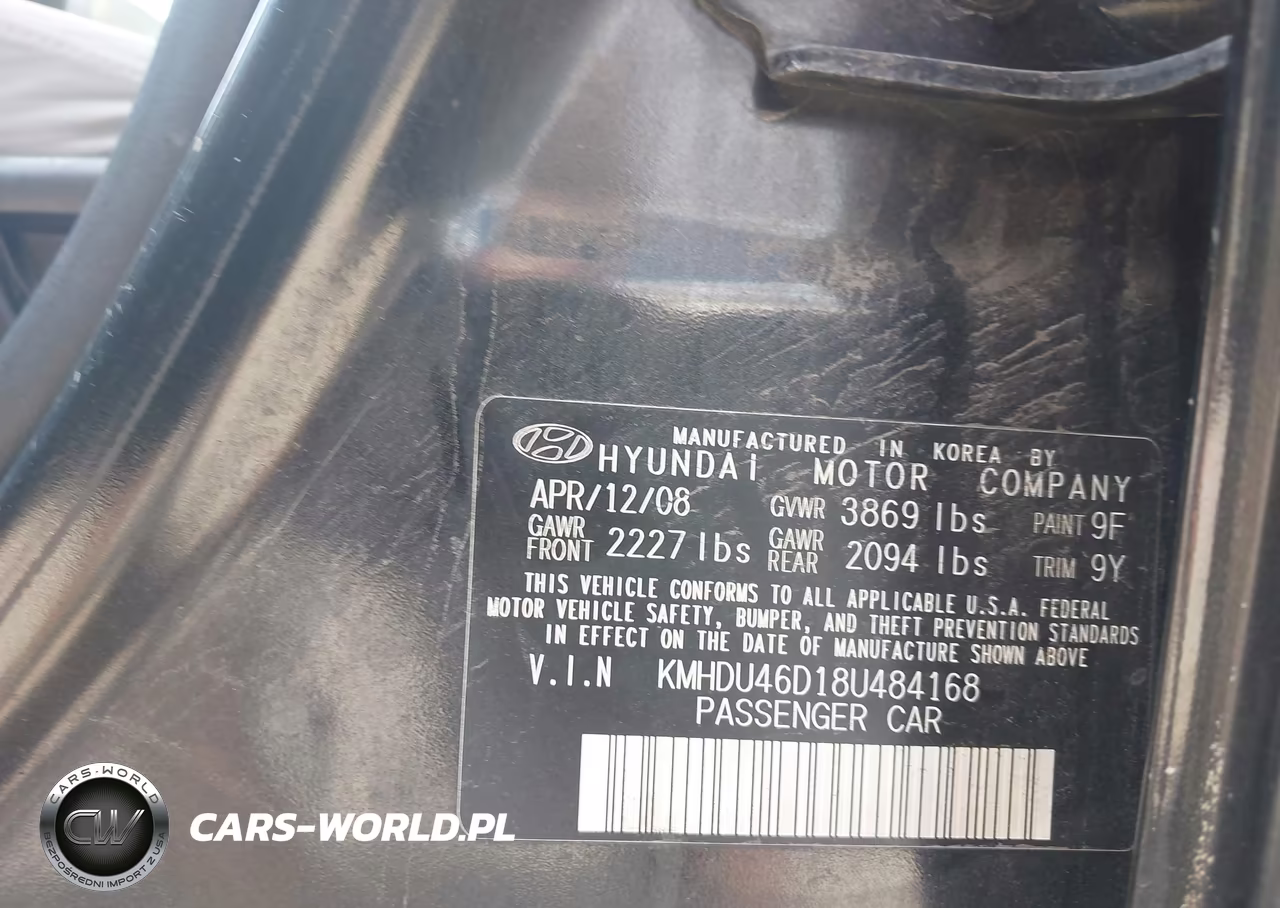 2008 Hyundai Elantra Gls-Se VIN:KMHDU46D18U484168 - 9
